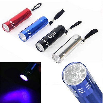 9 LED Flashlight Mini Aluminum Alloy Compact Torch With Lanyard