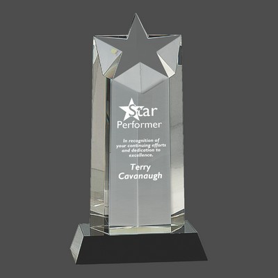 Crystal Star Column Award on Black Pedestal Base (10")