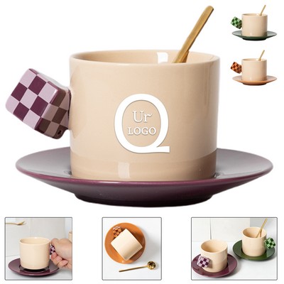 8 Oz Ceramic Coffee Cup Sets W/ Rubik'S Cube-Shaped Handle