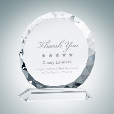 Sunflower Circle Optical Crystal Award Plaque w/ Base (Medium)