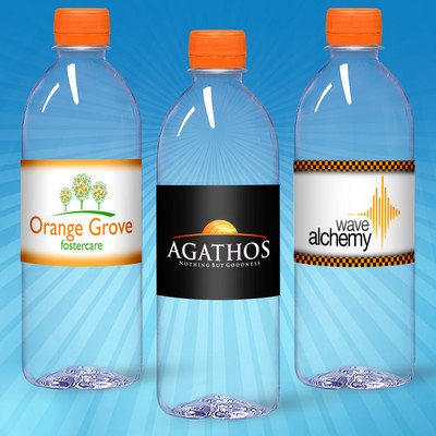 16.9 Oz. Custom Labeled Water in Clear "Bullet" Bottle w/Orange Cap