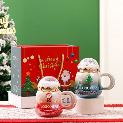 500ml/17.6 Oz. Christmas Ceramic Mug with Santa Lid
