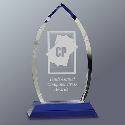 Crystal Oval on Blue Pedestal Base, 5-3/4"x10"H