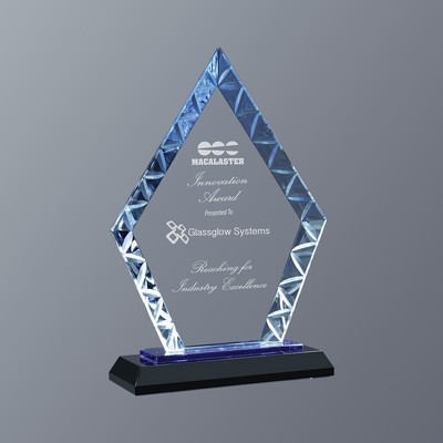 Blue Diamond Accent Glass on Black Crystal Base, Small (5"x 7-1/2"H)