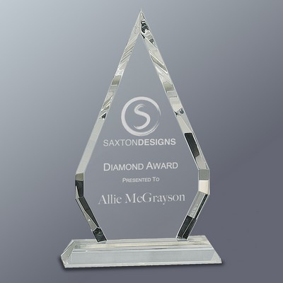 Crystal Diamond Tower on Clear Pedestal Base, Medium (10"H)