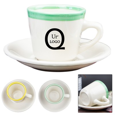6.7 Oz Ceramics Cup And Saucer Sets W/ Painted Rim