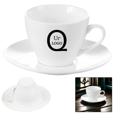 8oz Solid Color Ceramic Coffee Cup and Saucer Set