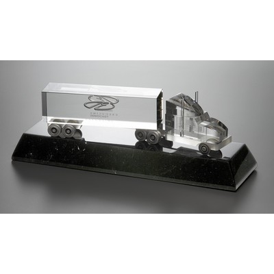 Fine Optical Crystal 18 Wheeler Figurine with Marble Base