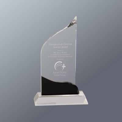 Crystal Wave with Black Accent on Slanted Crystal Base, Medium (5"x 8-1/2"H)