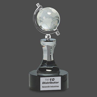 Crystal Spinning Globe Award w/Clear Tower on Black Base (8½")