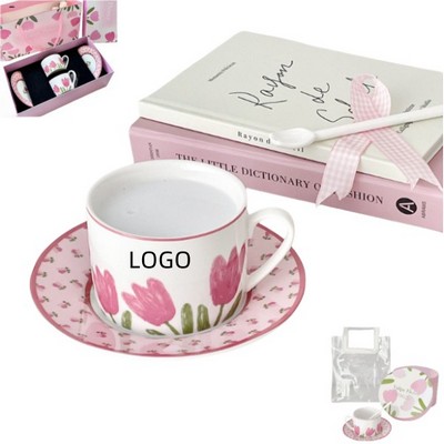 8.45Oz Tulip Coffee Cup And Saucer Set