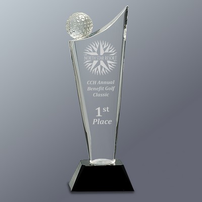 Crystal Golf Wave on Black Crystal Base, 3-1/2"x10-3/4"