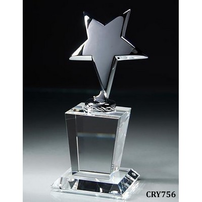 Chrome Shooting Star on Clear Crystal Pedestal Base, 3-1/2"x7-1/2"