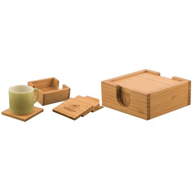 Wooden Bamboo Coaster Set w/Holder (4"x4")