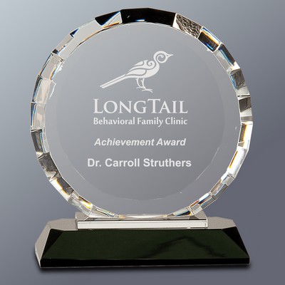 Crystal Circle with Rectangle Facets on Black Base, Medium (5"x6"H)