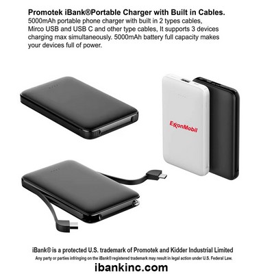 iBank ® Portable Power Bank with Built-in Cables 5000 mAh