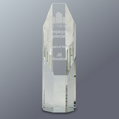 Clear Octagon Slant-Top Crystal Tower, Large (2-1/4"x7-1/2"H)