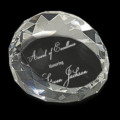 Clear Round Crystal Facet Paperweight (2½"x1¾")