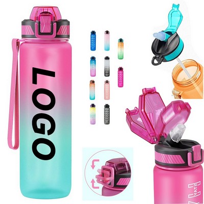 34 Oz. Gradient Frosted Leak Proof Water Bottle w/Time Marking & Carrying Strap
