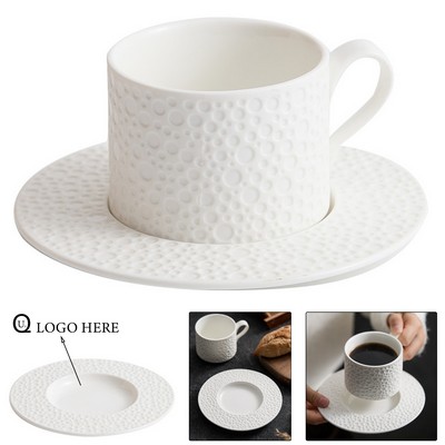 6.8 Oz Meteorite Texture Ceramic Coffee Cup And Saucer Sets