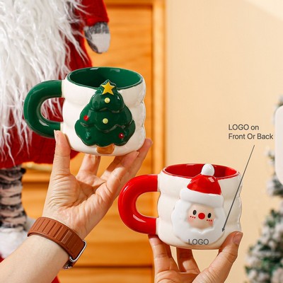 Christmas Ceramic Mug – Cute Santa & Christmas Tree Holiday Coffee Cup 340ml