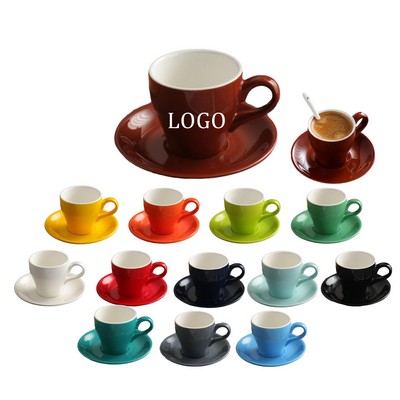 6 Oz European Style Ceramic Coffee Cup W/ Saucer
