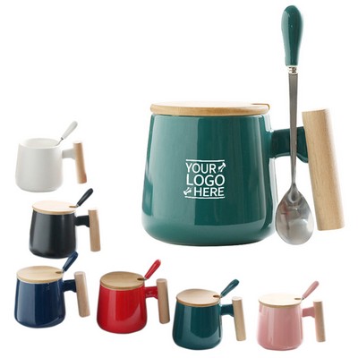 12.5 Oz. Fathers Day Present Mug with Wood Lid Cover and Spoon