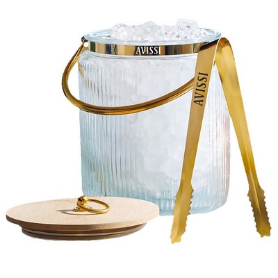 3L Ribbed Glass Ice Bucket with Airtight Lid