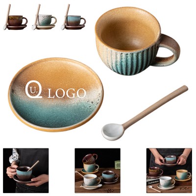 7.5 Oz Vertical Stripes Ceramic Cup And Saucer Sets