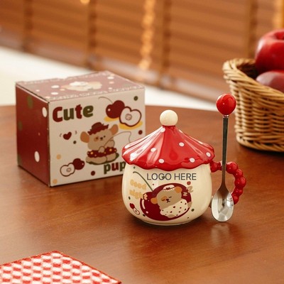 Cute Mushroom Ceramic Mug with Lid 370ml
