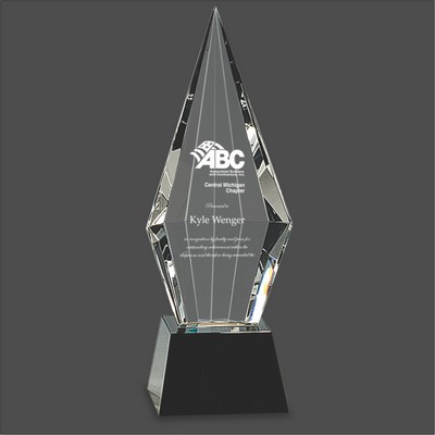 RUSH AWARD/Obelisk Facet Crystal Award on Black Pedestal Base (8½")