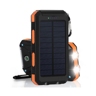 Emergency 10000mAh Solar Power Bank w/LED Lights & Compass