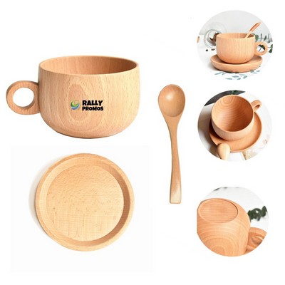 10oz Wooden Coffee Cup 3-Piece Set