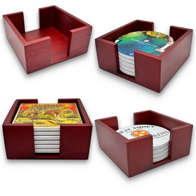 Cherry Wooden Coaster Holder Set