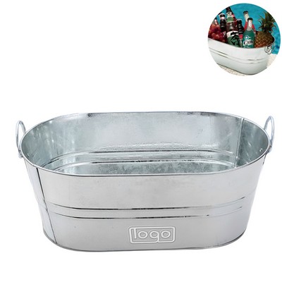 Oval Metal Galvanized Ice Bucket W/ Side Handles