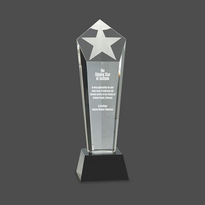 Crystal Frosted Star Column Award on Black Pedestal Base (11¾")