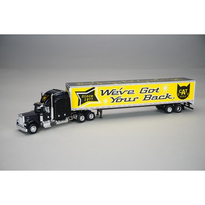 Peterbilt 379 w/ black cab, white trailer, single rear door, 1/64 scale die cast