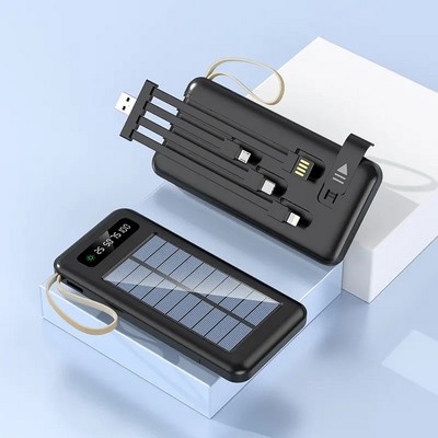 Dual USB 10000mAh Solar Power Bank with Bulit in Cables
