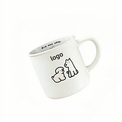 Matte Finish Puppy Ceramic Coffee Mug Set in Black and White for Couples
