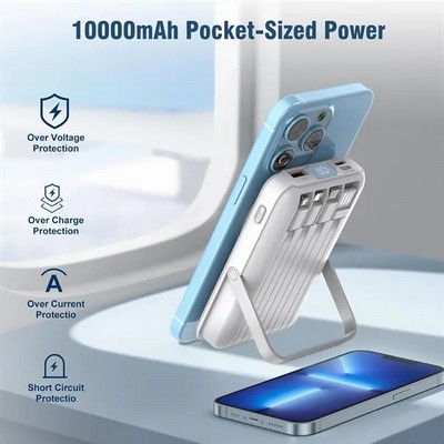 Portable Wireless Magnetic Power Bank with Built-in Cables & Phone Stand and LED Display