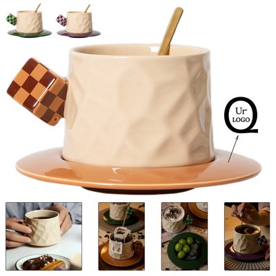 10 Oz Ripple-Patterned Ceramic Coffee Cup Sets