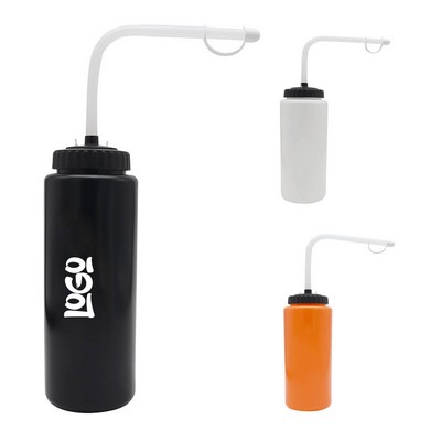 34oz PE Squeeze Sport Water Bottle w/Long Straw