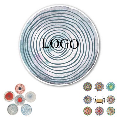 Absorbing Round Ceramic Coaster with Cork Base