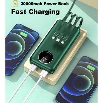 20000mah Fast Charging Wireless Power Bank with Built-in Cables