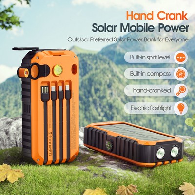 Fast Charge 22.5W Hand Crank Solar Power Bank 20000mah w/ Built-in Cable