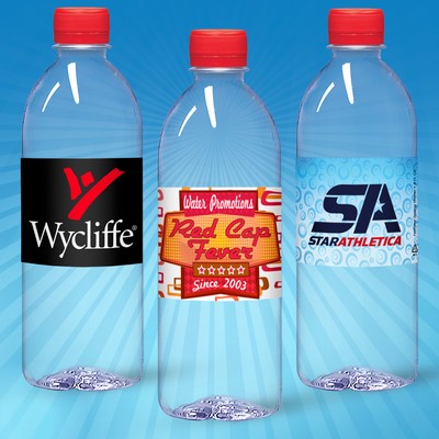 16.9 Oz. Custom Labeled Water in Clear "Bullet" Bottle w/Red Cap