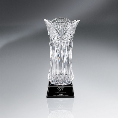 Crystal Vase on Rich Black Glass Base (Medium)