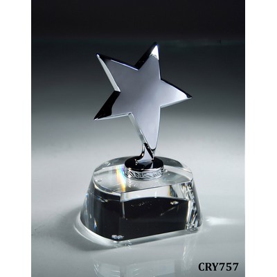 Chrome Shooting Star on Clear Crystal Pedestal Base, 4"x8"