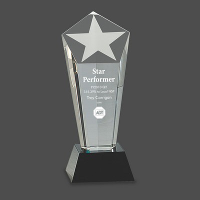 Crystal Frosted Star Column Award on Black Pedestal Base (8¾")