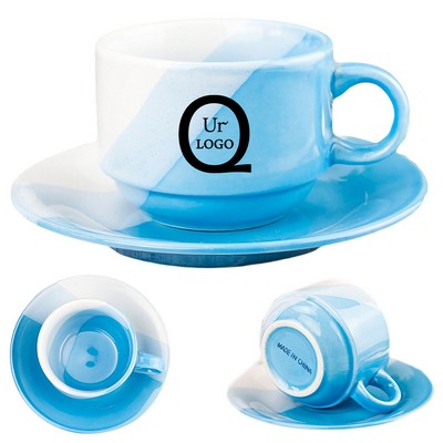 7 Oz Three-Color Stripes Cup And Saucer Sets